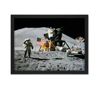 Artery8 Wall Art Print Moon Space Apollo 15 Mission Flag Photo Large Framed Wall Décor Art in White | Size: W18" x H24" Artery8 White W18" x H24"
