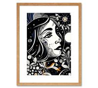 Artery8 Wall Art Print Moon & Sun Tarot Card Style Love Story Night Boho Plant Patterns Artwork Framed 9X7 Inch in Beige | Size: W7" x H9" Artery8 Beige W7" x H9"