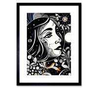 Artery8 Wall Art Print Moon & Sun Tarot Card Style Love Story Night Boho Plant Patterns Artwork Framed 9X7 Inch in Black | Size: W7" x H9" Artery8 Black W7" x H9"
