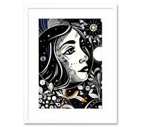 Artery8 Wall Art Print Moon & Sun Tarot Card Style Love Story Night Boho Plant Patterns Artwork Framed 9X7 Inch in White | Size: W7" x H9" Artery8 White W7" x H9"