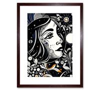 Artery8 Wall Art Print Moon & Sun Tarot Card Style Love Story Night Boho Plant Patterns Artwork Framed 9X7 Inch in Brown | Size: W7" x H9" Artery8 Brown W7" x H9"