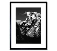 Artery8 Wall Art Print Moonrise Behind Half Dome High Contrast Black White Photograph Yosemite National Park Full Moon & Mountain Forest Landscape Artery8 Black W7" x H9"