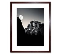 Artery8 Wall Art Print Moonrise by Half Dome in Yosemite National Park High Contrast Black White Photograph Full Moon & Mountain Forest Landscape Artery8 Brown W7" x H9"