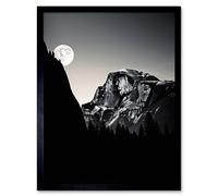 Artery8 Wall Art Print Moonrise by Half Dome in Yosemite National Park High Contrast Black White Photograph Full Moon & Mountain Forest Landscape Art Artery8 Black W12" x H16"