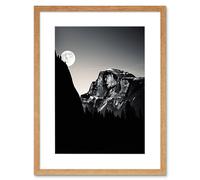 Artery8 Wall Art Print Moonrise by Half Dome in Yosemite National Park High Contrast Black White Photograph Full Moon & Mountain Forest Landscape Artery8 Beige W7" x H9"