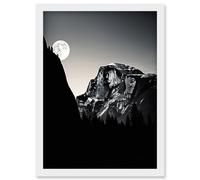 Artery8 Moonrise by Half Dome in Yosemite National Park High Contrast Black White Photograph Full Moon and Mountain Forest Landscape Artwork Framed Wall Art Print A4