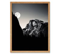 Artery8 Wall Art Print Moonrise by Half Dome in Yosemite National Park High Contrast Black White Photograph Full Moon & Mountain Forest Landscape Art Artery8 Light Oak W12" x H16"