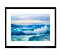 Artery8 Wall Art Print Morning Rays On Breaking Waves Art Framed 9x7 inch in Black | Size: W7" x H9" Artery8 Black W7" x H9"