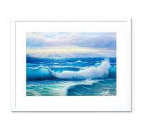 Artery8 Wall Art Print Morning Rays On Breaking Waves Art Framed 9x7 inch in White | Size: W7" x H9" Artery8 White W7" x H9"