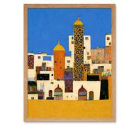 Artery8 Wall Art Print Moroccan Cityscape Buildings Klimt Style Bold Art Framed in Light Oak | Size: W12" x H16" Artery8 Light Oak W12" x H16"