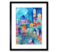 Artery8 Wall Art Print Morocco Cityscape Moonlight Folk Artwork Framed 9X7 Inch in Black | Size: W7" x H9" Artery8 Black W7" x H9"