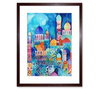 Artery8 Wall Art Print Morocco Cityscape Moonlight Folk Artwork Framed 9X7 Inch in Brown | Size: W7" x H9" Artery8 Brown W7" x H9"