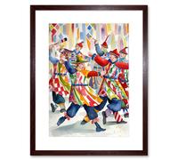 Artery8 Morris Dancers Dancing Folk Art Watercolour Painting Artwork Framed Print Wall Art 9X7 Inch