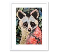 Artery8 Wall Art Print Mosaic Possum Artwork Floral Forest Fauna Coral Flowers Artwork Framed 9X7 Inch in White | Size: W7" x H9" Artery8 White W7" x H9"