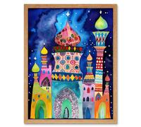 Artery8 Wall Art Print Mosque At Midnight Folk Art Framed in Light Oak | Size: W12" x H16" Artery8 Light Oak W12" x H16"