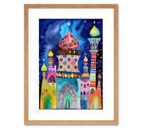 Artery8 Wall Art Print Mosque At Midnight Folk Artwork Framed 9X7 Inch in Beige | Size: W7" x H9" Artery8 Beige W7" x H9"