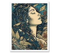 Artery8 Wall Art Print Mother Nature Modern Boho Art Nouveau Linocut Art Framed in White | Size: W12" x H16" Artery8 White W12" x H16"