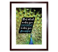Artery8 Wall Art Print Motivational Peacock Different Beautiful Framed in Brown | Size: W7" x H9" Artery8 Brown W7" x H9"
