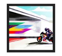 Artery8 Wall Art Print Moto GP Isle Of Man TT Superbike Motorbike Motorcycle Vibrant Modern Abstract Watercolour Painting Square Framed Picture 16X16 Artery8 Black W16" x H16"