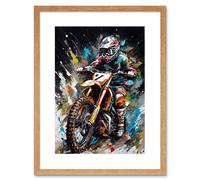 Artery8 Wall Art Print Motocross Race Driver Number 7 Racing Action Shot Artwork Framed 9X7 Inch in Beige | Size: W7" x H9" Artery8 Beige W7" x H9"