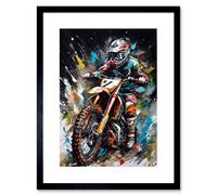 Artery8 Wall Art Print Motocross Race Driver Number 7 Racing Action Shot Artwork Framed 9X7 Inch in Black | Size: W7" x H9" Artery8 Black W7" x H9"