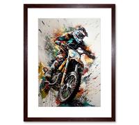 Artery8 Wall Art Print Motocross Racer Paint Splat Action Shot Portrait Artwork Framed 9X7 Inch in Brown | Size: W7" x H9" Artery8 Brown W7" x H9"