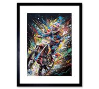 Artery8 Wall Art Print Motorcycle Motocross Rainbow Paint Splatter Artwork Framed 9X7 Inch in Black | Size: W7" x H9" Artery8 Black W7" x H9"