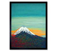 Artery8 Wall Art Print Mount Fuji Volcano Peak At Sunrise Art Framed in Black | Size: W12" x H16" Artery8 Black W12" x H16"