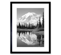 Artery8 Wall Art Print Mount McKinley Reflecting on Wonder Lake Tranquil Water Black & White Photograph Scenic Mountain Valley Landscape Artwork Artery8 Black W7" x H9"