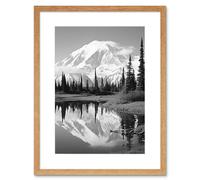 Artery8 Wall Art Print Mount McKinley Reflecting on Wonder Lake Tranquil Water Black & White Photograph Scenic Mountain Valley Landscape Artwork Artery8 Beige W7" x H9"