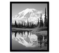 Artery8 Wall Art Print Mount McKinley Reflecting on Wonder Lake Tranquil Water Black & White Photograph Scenic Mountain Valley Landscape Art Framed Artery8 Black W12" x H16"