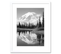 Artery8 Wall Art Print Mount McKinley Reflecting on Wonder Lake Tranquil Water Black & White Photograph Scenic Mountain Valley Landscape Artwork Artery8 White W7" x H9"