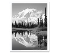 Artery8 Wall Art Print Mount McKinley Reflecting on Wonder Lake Tranquil Water Black & White Photograph Scenic Mountain Valley Landscape Art Framed Artery8 White W12" x H16"