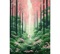 Artery8 Wall Art Print Mount Yoshino Cherry Blossom Tree Forest Bright Artwork Baby Pink Green Walk in Nature Trail Poster | Size: W24" x H32" Artery8 Pink W24" x H32"