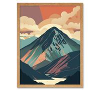 Artery8 Wall Art Print Mountain Hill Sunrise Boho Landscape Art Framed in Light Oak | Size: W12" x H16" Artery8 Light Oak W12" x H16"