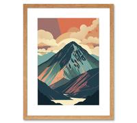 Artery8 Wall Art Print Mountain Hill Sunrise Boho Landscape Artwork Framed 9X7 Inch in Beige | Size: W7" x H9" Artery8 Beige W7" x H9"