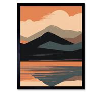 Artery8 Wall Art Print Mountain Hills Reflection in Lake Boho Landscape Art Framed in Black | Size: W12" x H16" Artery8 Black W12" x H16"
