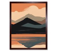 Artery8 Wall Art Print Mountain Hills Reflection in Lake Boho Landscape Art Framed in Brown | Size: W12" x H16" Artery8 Brown W12" x H16"