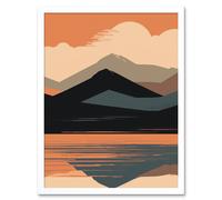 Artery8 Wall Art Print Mountain Hills Reflection in Lake Boho Landscape Art Framed in White | Size: W12" x H16" Artery8 White W12" x H16"