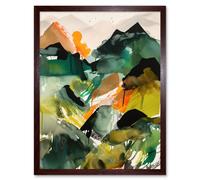 Artery8 Wall Art Print Mountain Range Slopes Abstract Brushstroke Landscape Modern Watercolour Painting Art Framed in Brown | Size: W12" x H16" Artery8 Brown W12" x H16"