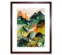 Artery8 Wall Art Print Mountain Range Slopes Abstract Brushstroke Landscape Modern Watercolour Painting Artwork Framed 9X7 Inch | Size: W7" x H9" Artery8 Brown W7" x H9"