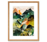 Artery8 Wall Art Print Mountain Range Slopes Abstract Brushstroke Landscape Modern Watercolour Painting Artwork Framed 9X7 Inch | Size: W7" x H9" Artery8 Beige W7" x H9"