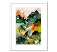 Artery8 Wall Art Print Mountain Range Slopes Abstract Brushstroke Landscape Modern Watercolour Painting Artwork Framed 9X7 Inch | Size: W7" x H9" Artery8 White W7" x H9"