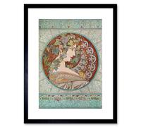 Artery8 Wall Art Print Mucha Laurel 1901 Artwork Framed 9X7 Inch in Black | Size: W7" x H9" Artery8 Black W7" x H9"