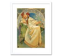 Artery8 Wall Art Print Mucha Princess Hyacinth 1911 Artwork Framed 9X7 Inch in White | Size: W7" x H9" Artery8 White W7" x H9"