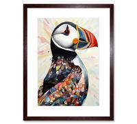 Artery8 Wall Art Print Multicolour Pattern Feather Puffin Bird Folk Artwork Framed 9X7 Inch in Brown | Size: W7" x H9" Artery8 Brown W7" x H9"