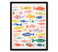 Artery8 Wall Art Print Multicoloured Fish Screen By Sofia Francis Kitchen Food Risograph Art Framed in Black | Size: A4 Artery8 Black A4