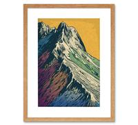 Artery8 Wall Art Print Multicoloured Mountain Range Peaks Pop Art Linocut Artwork Framed 9X7 Inch in Beige | Size: W7" x H9" Artery8 Beige W7" x H9"