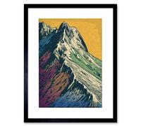 Artery8 Wall Art Print Multicoloured Mountain Range Peaks Pop Art Linocut Artwork Framed 9X7 Inch