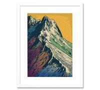 Artery8 Wall Art Print Multicoloured Mountain Range Peaks Pop Art Linocut Artwork Framed 9X7 Inch in White | Size: W7" x H9" Artery8 White W7" x H9"